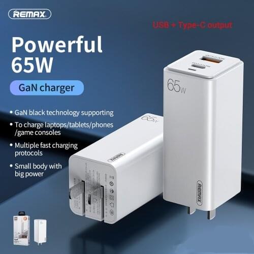 Remax GaN 65W USB C Charger Quick Charge QC4.0 QC PD3.0 PD USB-C Type-C Fast USB Charger For Macbook Pro iPhone Samsung