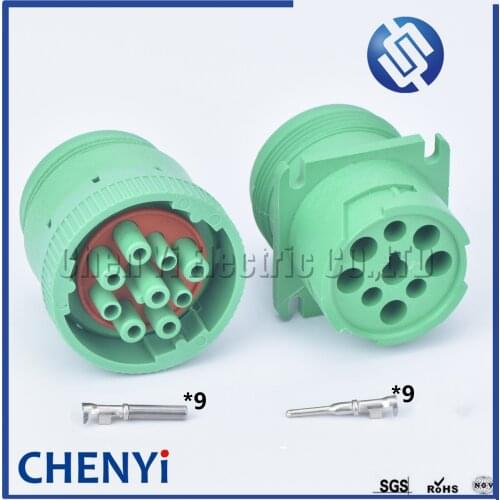 Green Deutsch 9 pin waterproof auto connector Diagnosctic Tool circular Connector HD16-9-1939S HD10-9-1939P for Track J1939