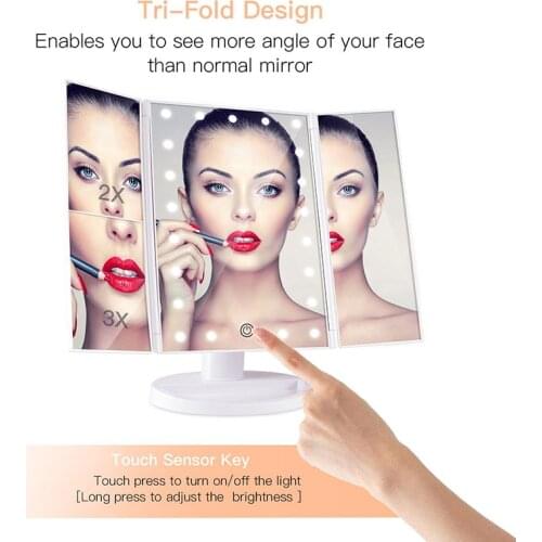 1X/2X/3X/10X Magnifying Mirror LED Touch Screen 22 Light Makeup Mirror Folding Adjustable Vanity Mirror Bedroom Cosmetic Mirrors
