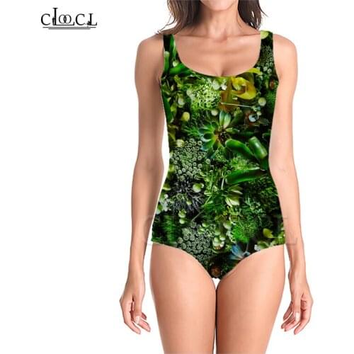 CLOOCL New Fashion Green Leaves 3D Print One-piece Swimwear Women Beachwear Swimming Bathing Suit Sleeveless Sexy Beach Swimsuit