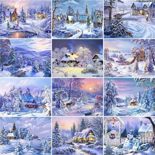 Winter Scenery 5D Diy Diamond Painting Snow House Landscape Rhinestone Art Full Square Diamond Embroidery Handicrafts Home Decor