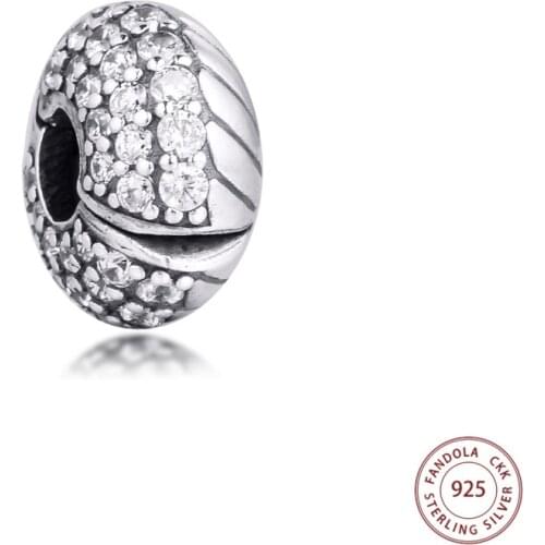 100% 925 Sterling Silver Pave Snake Chain Pattern Clip Stopper Charms Fits Pandora Bracelet Beads for Jewelry Making Kralen