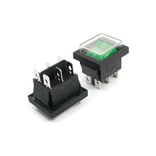 2Pcs DPDT I/O 2 Position 6 Pins Green Button Water Resistant Boat Rocker Switch