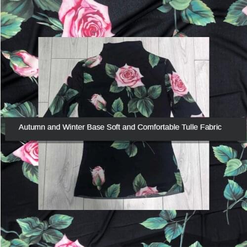 2020 autumn and winter bottoming clothing fabric stretch mesh flower rose flower printing handmade diy fabric 145*50cm