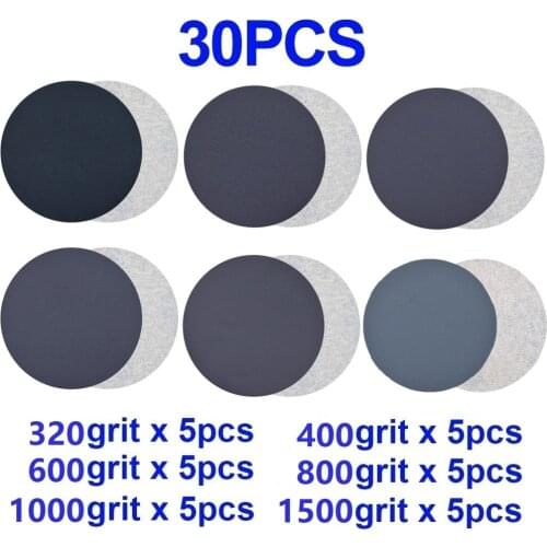 30Pcs 75mm 3Inch 320/400/600/800/1000/1500 Grits Round Sandpaper Discs Wet Dry Sanding Discs Hook Loop Sand Sheets Sander Pads