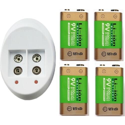 NEW 4PCS 800 mAh SUPER BIG 9 v li-ion lithium 9 Volt Batterie Hersteller garantie+1PCS 9 V charger