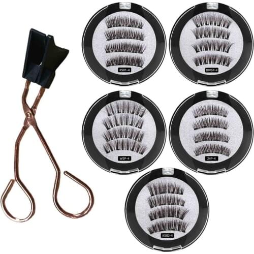 4Pcs/set 3D Magnetic Eyelashes With Eyelash Curler Tweezer Eyelashes Extended False Eyelashes Reusable False Eyelashes