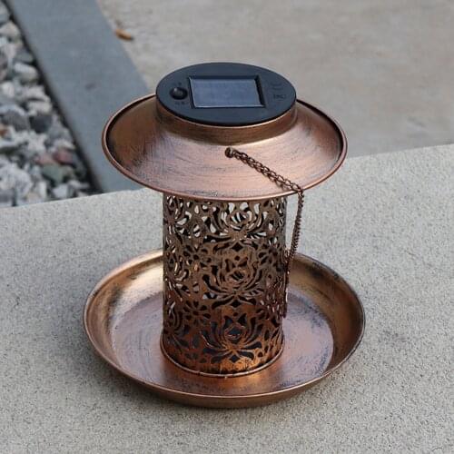 Antique Metal Bird Feeder Outdoor Hanging Solar Powered LED Lawn Lamps Bird Food Holder Container Garden Decorations dropshippin
