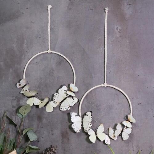 Nordic Style Butterflies On Ring Wall Decoration Handmade Art Party Wedding Hanging Decorative Home Supplies
