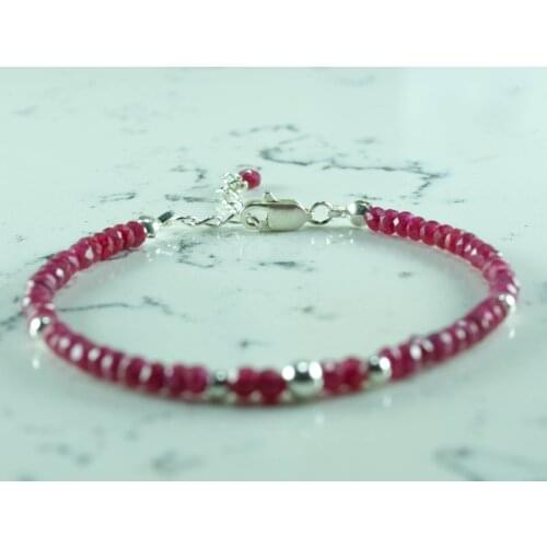 Ruby Gemstone Bracelet with Silver Bead, July Birthstone Bracelet, Red Gemstone bead, 925 Sterling Silver Jewelry for Women