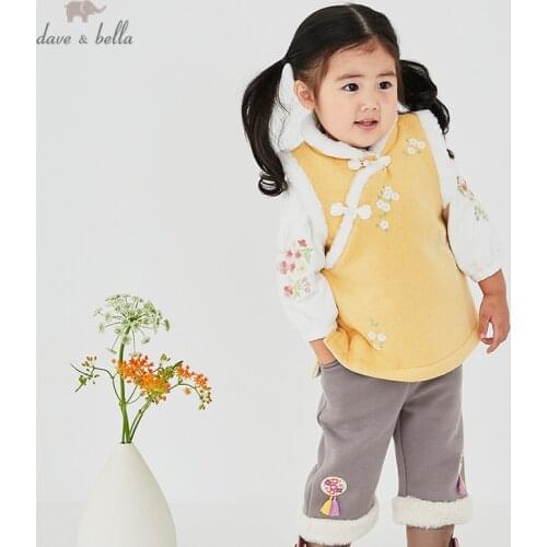 DBJ15558 dave bella winter kids girls Chinese style floral embroidery padded coat children fashion sleeveless vest