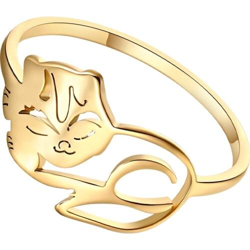 DOTIFI 316L Stainless Steel Gold And Silver Color Cat Ring Cute Fashion Men and Women Jewelry Ring Jewelry Party Gift R277