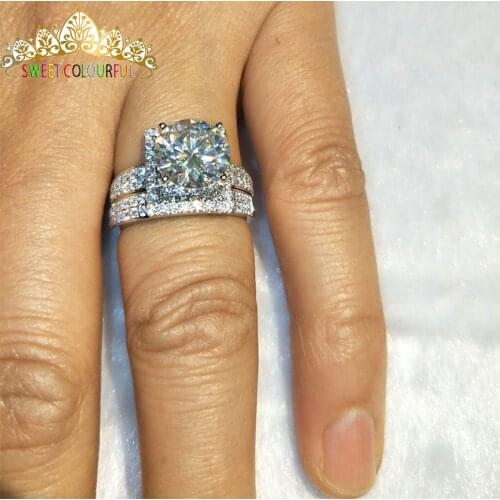 Wedding 3ct 2pcs ring 100% Moissanite Ring Diamond Ring Genuine 18K 750 White Gold D color VVS MO-007