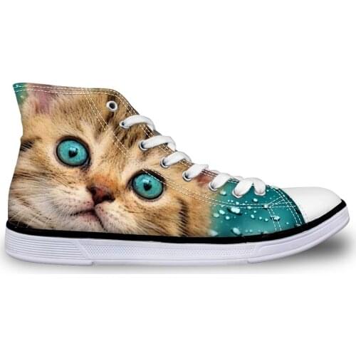 HaoYun Women Vulcanize Shoes Little Cat Print High top Canvas Sneakers Girls Lace-up Casual Walking Shoes Autumn Sapato Feminino