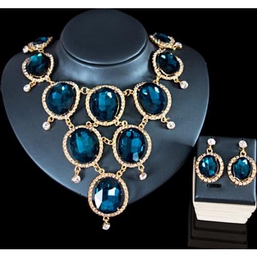 Lan palace new Glass african beads jewelry set gold color necklace and earrings free shipping