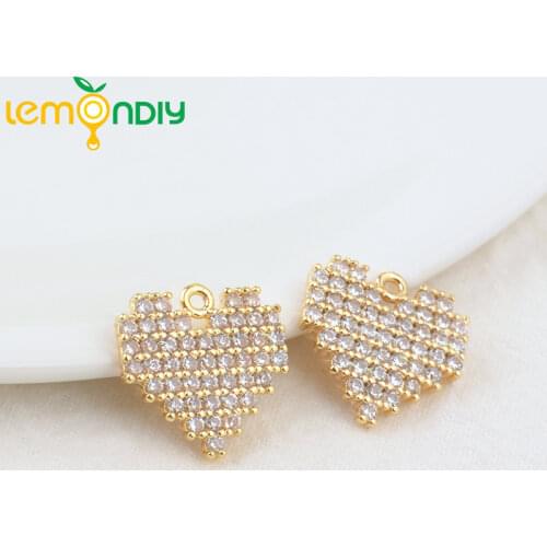 2PCS 14.5MM 24K Gold Color Brass with Zircon Heart Pendants Charms High Quality DIY Jewelry Making Findings Accessories