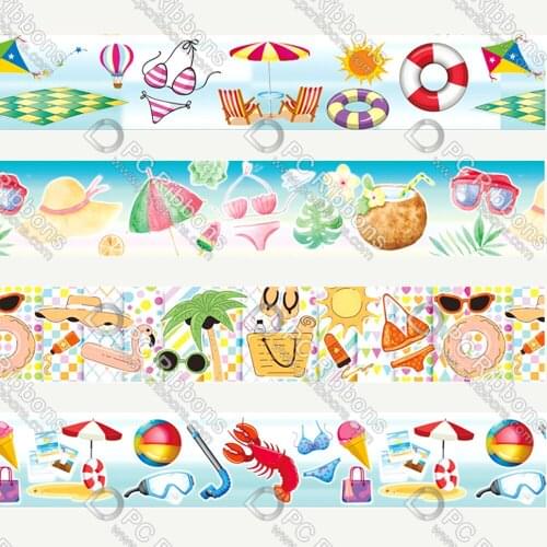 16-75MM Summer&Beach&Bikini Printed Grosgrain Polyester Ribbon 50 Yards Gift Wrapping Diy Bows Wedding Drections Ribbons