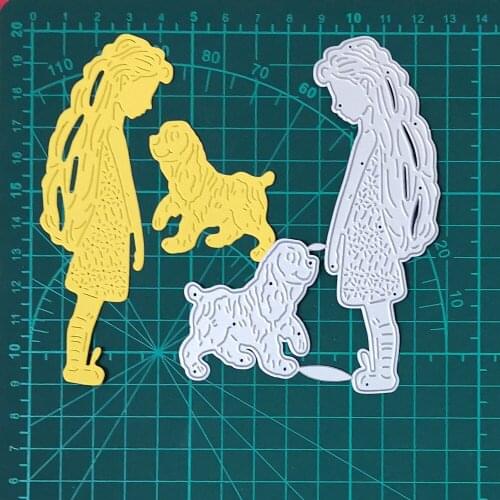 Girl and Her Pet Dog Christmas Metal Cutting Dies For Stamps Scrapbooking Stencils DIY Paper Album Card Decor Embossing 2020 New