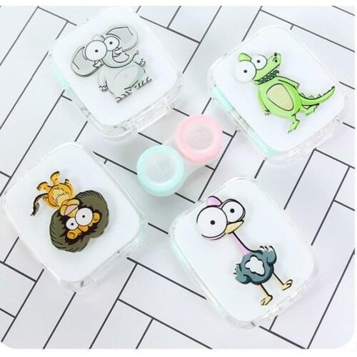Cartoon Cute Animal Portable With Mirror Contact Lens Case for Lovers Gift Contact Lenses Box