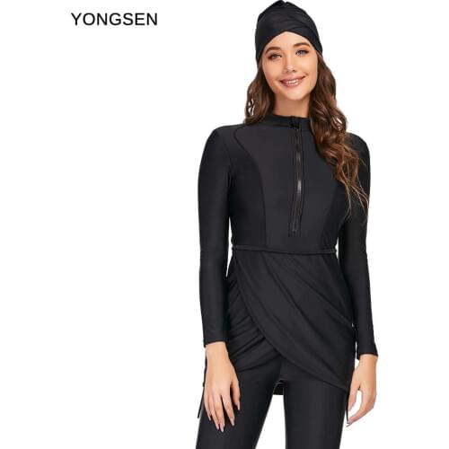 YONGSEN Muslim Swimwear Women Modest Patchwork Full Cover Islamic Hijab Sport Islam Long Sleeve Swimsuit Bathing Suit Burkinis
