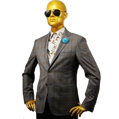 Custom tailor made Mens bespoke suits business formal wedding ware bespoke 2 piece Jacket coat pant coffee plaid wool slim fit