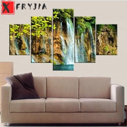 5pcs Full square round diamond painting Natural scenery mountain stream diamond embroidery rhinestone mosaic diamond pattern