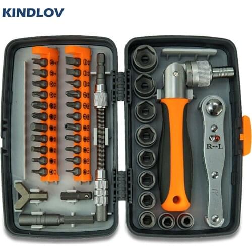 KINDLOV 38 In 1 Ratchet Screwdriver Set CR-V Screwdriver Bits 180 Degree Rotation Handle Adjustable Spanner Household Hand Tools