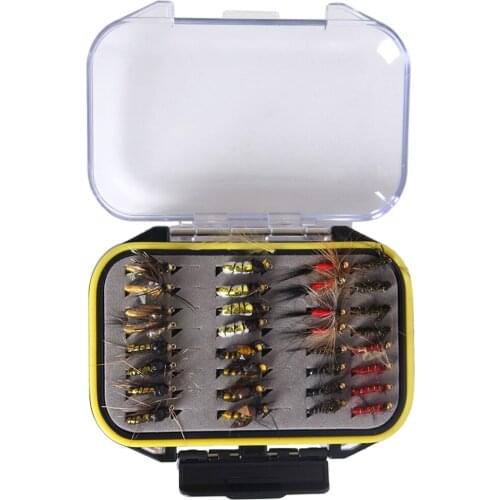 64x Lifelike Fishing Flies Wet Flies Dry Flies Kits For Trout Salmon Bass Fishing Lures wth Waterproof Fly Box