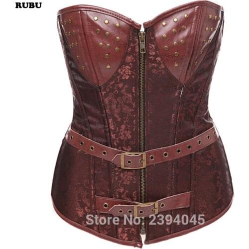 New Latex Gothic Clothing Sexy Brown Steel Bone Corset Steampunk Waist Corsets And BustiersTop Women Corpetes