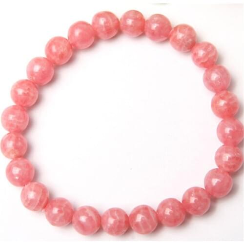 6-9mm Genuine Natural Rose Rhodochrosite Gems Stone Crystal Charm Stretch Women Ladies Love Round Beads Bracelets
