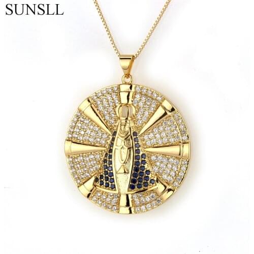 SUNSLL Two Color Copper Multicolor Cubic Zirconia Pendant Necklaces Womens Fashion Jewelry Nossa Senhora CZ Colar Feminina