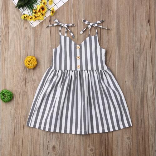 Pudcoco Summer Toddler Baby Girl Clothes Sleeveless Striped Strap Dress Outfit Summer Clothes Sundress