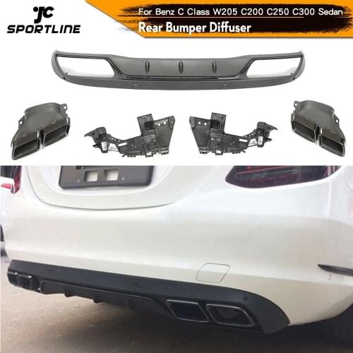 PP Car Rear Bumper Diffuser For Mercedes Benz C Class W205 C200 C250 Sedan 4D 2015-2017 Non for Sport C63 AMG Rear Diffuser Tips