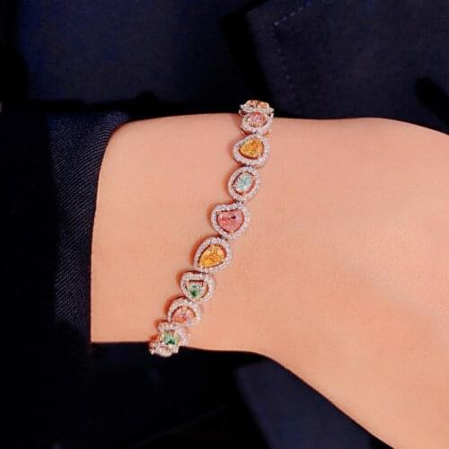 QTT Cute Rainbow Colorful AAA Zircon Bracelet For Women Dazzling Crystal 925 Sterling Silver Bracelets Beads Chain Jewelry 2021
