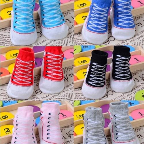 0-12M Baby cotton childrens socks with non-slip rubber sole cartoon baby socks for newborn unisex non-slip shoes and boots