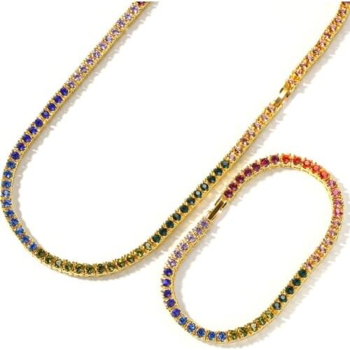 Multicolor Iced Out Chains Necklace For Men Women 16inch-20inch Rhinestone Rainbow Necklace Hip Hop Jewelry