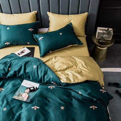 Luxury 100% ice silk 4PCS bedding Set Chinese Silk Duvet Cover Set Silky Bed cover quilt cover European Twin Queen King Size