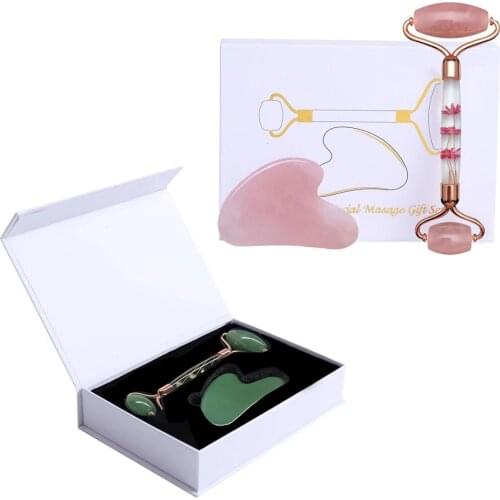 Rose Quartz Petal Roller Face Massager Gouache For Face Jade Facial Massage Roller Heart-shaped Guasha Anti-wrinkle Skin Care