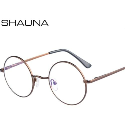 SHAUNA Anti-Blue Light Glasses Frame Spring Hinge Retro Super Round Metal Optical Eyeglasses Frames