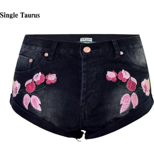 Embroidered Denim Shorts High Waist Button Summer Cuffs Tassel Loose Black Womens Clothing Sexy Booty Shorts Women Ropa De Mujer