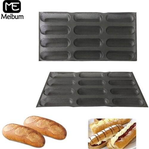 Black Porous 12 Cavity Silicone Mold Hot Dog Baguette Eclair Bun Long Loaf Bread Mould Non Stick Bakeware Baking Tray