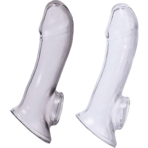 Silicone Men Penis Sleeve Penis Enlargement Condoms Penis Extension Sleeves for Adult Intimate Goods Reusable Condom Cock Rings