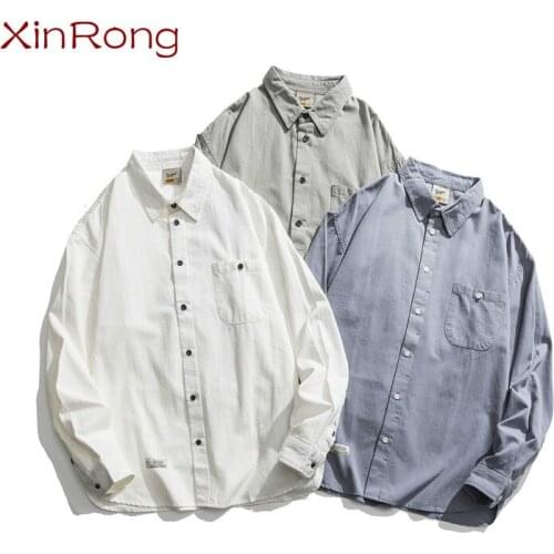 2021 Spring And Autumn Youth Shirt Fashion Japanese Art Style Lapel Cardigan Pure Color Simple Casual Business Social Men Shirt