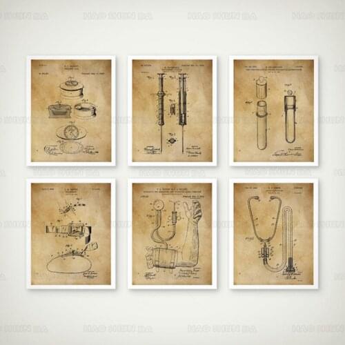 Vintage Medical Equipment Patent Blueprint Posters And Prints Medicine Wall Art Canvas Painting Doctor Gift Clinic Decor