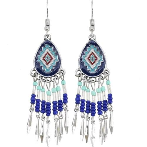 Vintage Silver Color Alloy Indian Jhumka Earrings for Women Boho Afghan Tribal Long Tassel Hanging Earring Party Jewelry Gift