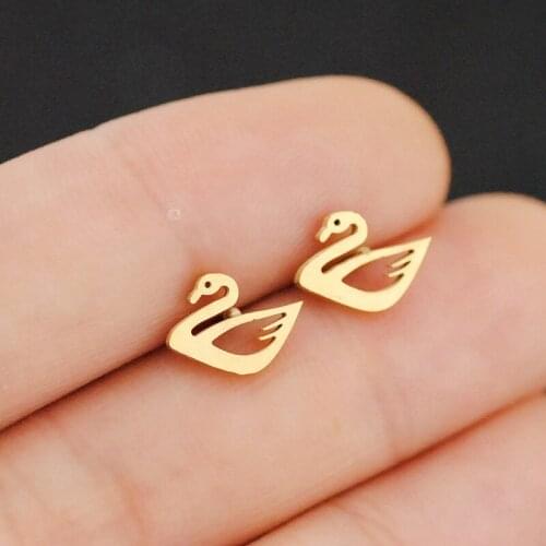 Cute little swan earrings classic stainless steel sweet swan ladies earrings girlfriend mom holiday gift party daily accessories