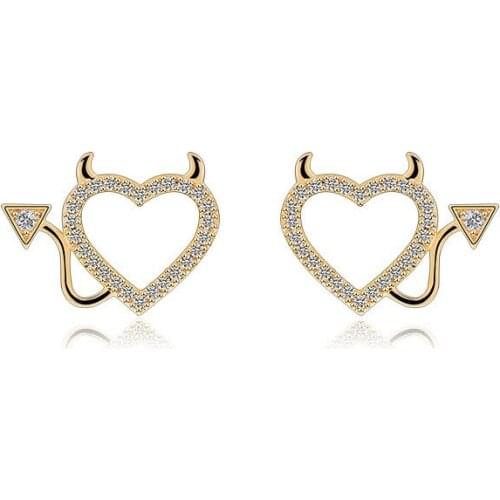 925 Sterling Silver Gold Crystal Heart Earrings Women Simple Fashion Wedding Jewelry Accessories