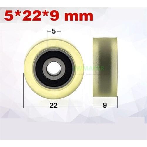 1pcs 5*22*9mm flat wheel, PU soft rubber bearing pulley