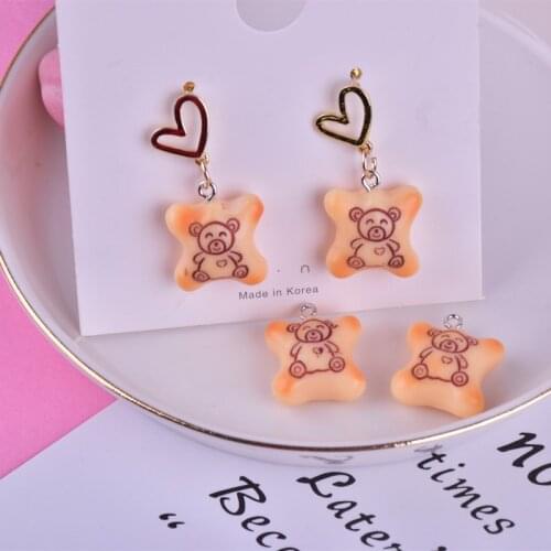 10pcs/pack Lovely Bear Cookie Resin Charms for Jewelry Making Bulk