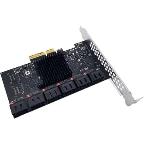 12-Port SATA Expansion Card PCI-E 4X to SATA3.0 6G Hard Drive Expansion Card for Desktop PC Mining with Indicator Light
